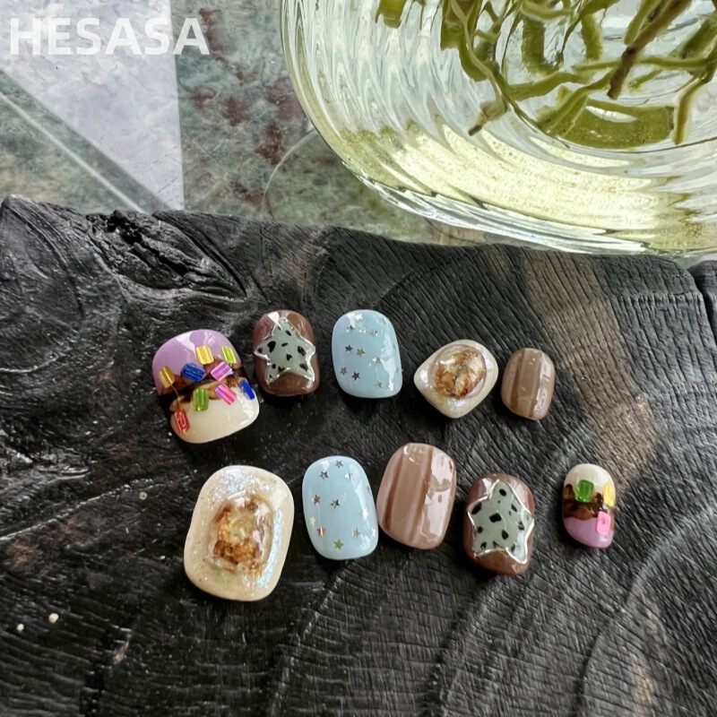 Sxrq | Niche Design Blue Macaron Pastry Short Manicure [Secret Whisper] Pure Handmade Wearable Manicure