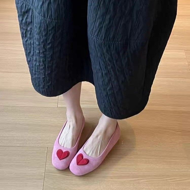 Super Soft French Flats for Women, Age-Reducing Pink 2025 New Flats Shoes, Shallow Mouth Heart Soft Sole Ballet Shoes for Women