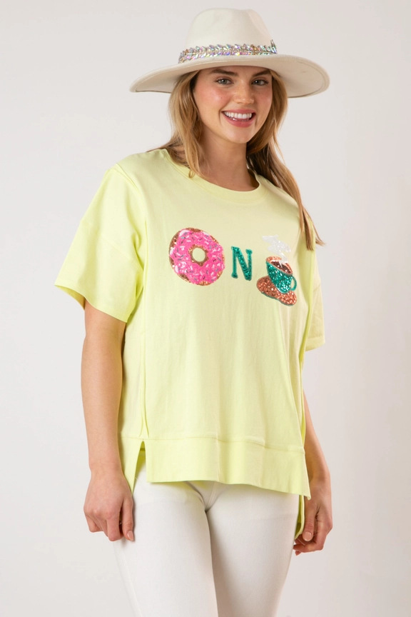 Frau T-Shirt Kurzarm T-Shirts Pailletten Einfacher Stil Karikatur Brief Donuts display picture 3