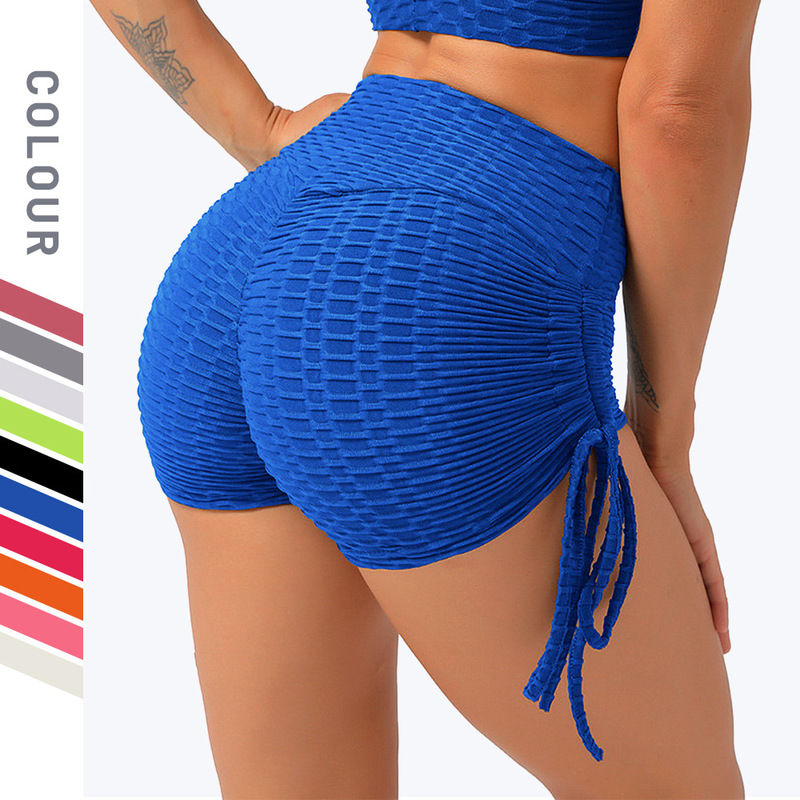 plus size Shorts Women's European and American Slim-fit Hip Lifts Drawstring Yoga Shorts Elastic Yoga Fitness Running Bubble Shorts