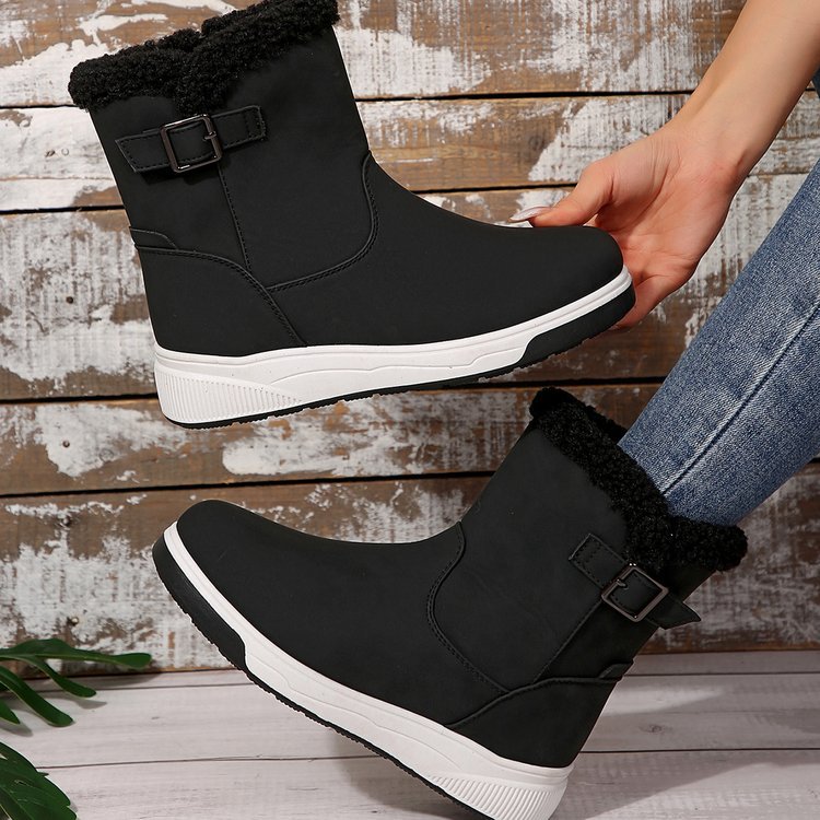Damenschuhe Stiefel für Damen Herbst und Winter neuer Stil plus Samt dicke warme Oberbekleidung flache Unterseite heiße Baumwollschuhe Baumwollstiefel für Damen_voghion.com