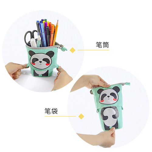 Multifunctional Bear Creative Pen Holder Simple Telescopic Large Capacity Cute Canvas Cartoon Pen Case for Children and Primary School Students