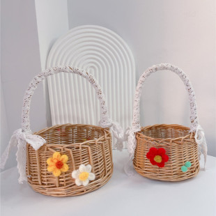 Natural Rattan and Wicker Kidsren's Fruit Picking Basket, Cute Hand Basket, Spring Outdoor Picnic Photo Taking, Flower Arrangement Storage Basket