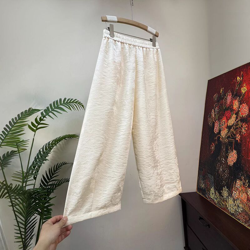 【Zhi Li】Jacquard Straight-Leg Pants 2026 Summer New Women's Pants Summer New Solid Color Versatile Plus Size