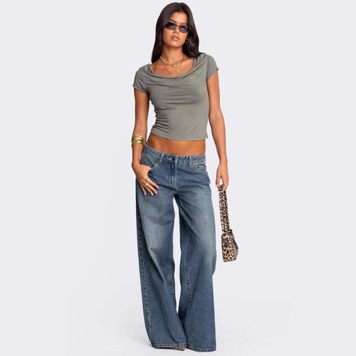 TEMU Western and Foreign Cross-border Loose Wide Leg Fashion Print Denim Pants for Women Women's Denim Jeans