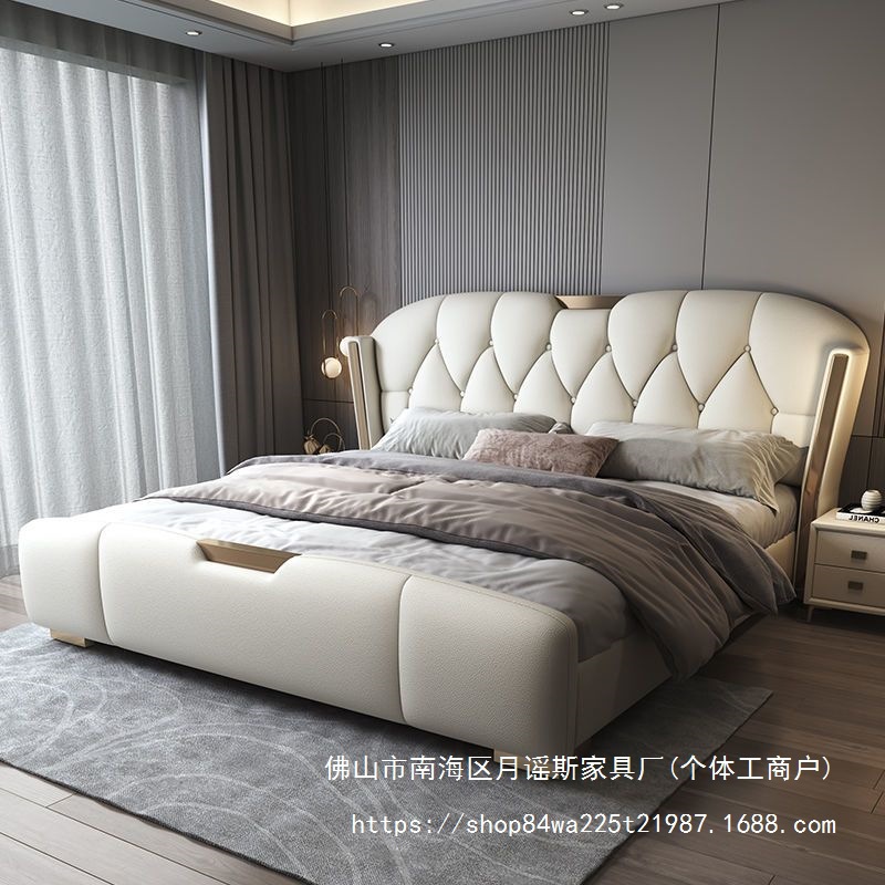 Italian Leather Light Luxury Modern Simple Double Bed Luxury High-End Soft Storage Bed Bedroom Luxury Wedding Bed