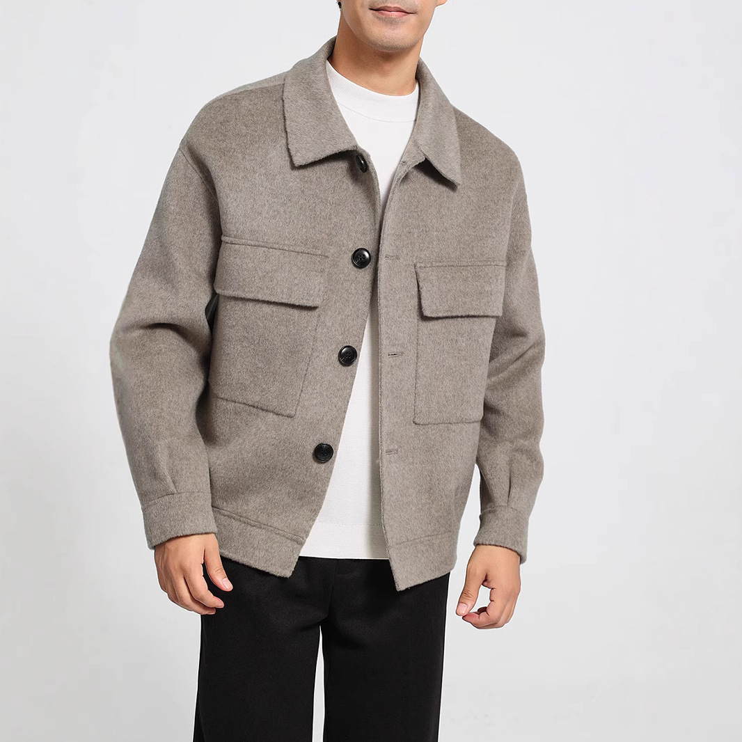 Otoño y invierno de hombre de doble cara 100 chaqueta de lana nizi chaqueta de solapa suelta cuello corto chaqueta de cachemira personalizada