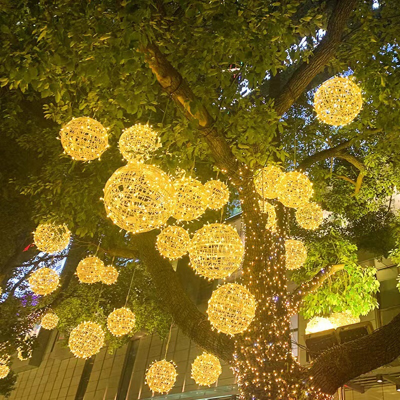 Factory direct led rattan ball lamp outdoor rainproof ball lamp landscape Hanging Tree ball lamp outdoor lights wholesale light string