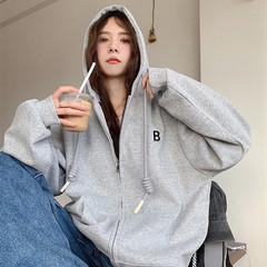 韓国東大門のフード付きの女性学生春秋クロスボーダーの新型oversizeのゆったりしたファスナーの上着