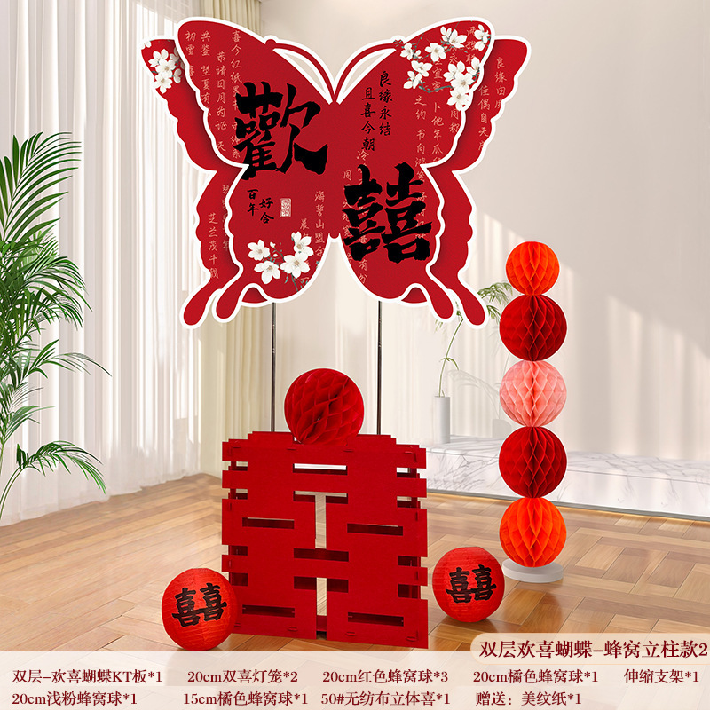 小红书爆款结婚楼梯扶手装饰婚房布置新房喜灯笼条幅挂饰婚庆拉花|undefined