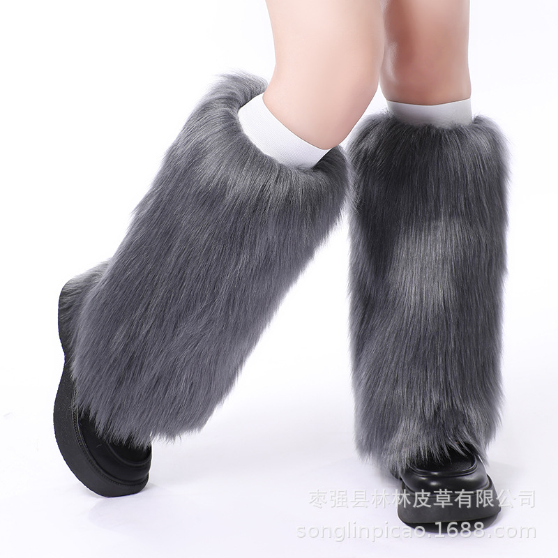 Otoño e Invierno exportación europea y americana original única imitación de piel de zorro cubierta de la pierna cubierta del zapato de la rodilla de las mujeres largo grueso caliente