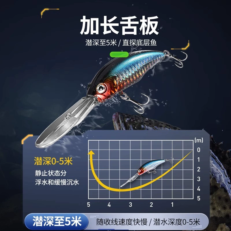 Long tongue plate Mino anti-hanging bottom deep diving mandarin fish long-range deep diving freshwater catfish sea fishing mackerel fake bait fishing bait wholesale
