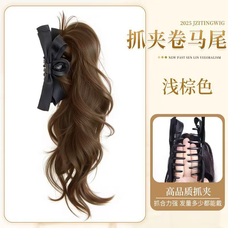 假发抓夹蝴蝶结卷马尾女自然仿真韩系马尾高颅顶增发量马尾假发|undefined