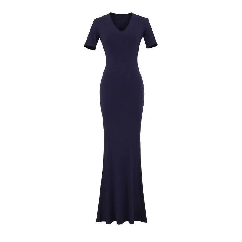 Embellish the Beauty of Curves. New Stylish Purple Waist-Cinching Summer Dress with Slit Collar and Bodycon Long Skirt Embellish the Beauty of Curves. New Stylish Purple Waist-Cinching Summer Dress with Slit Collar and Bodycon Long Skirt