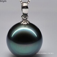 汐浆简约黑白珍珠项坠天然海水大溪地珍珠粉吊坠正圆强光送925银
