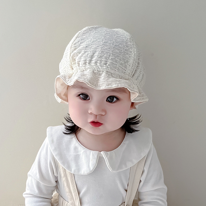 Sombrero de encaje princesa coreana primavera y otoño sombrero de bebé femenino ajustable de 1 año al aire libre sombrero de pescador para niños pequeños