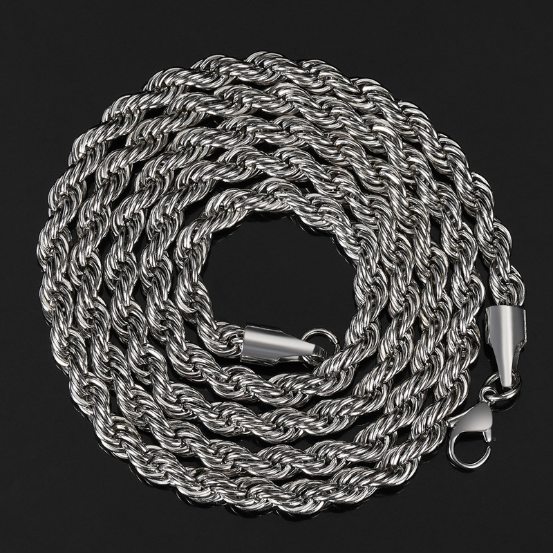 European and American Hip-Hop Cross-Border Stainless Steel Twist Chain 18K Gold Necklace Men's Accessories Wear Titanium Steel Jewelry Chain Wholesale