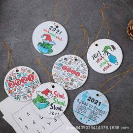 亚马逊圆形圣诞吊件陶瓷双面磨砂瓷片亮面装饰品挂片支持来图定制