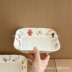 かわいいセラミック食器家庭用料理皿ins風果物四角い皿朝食デザート皿