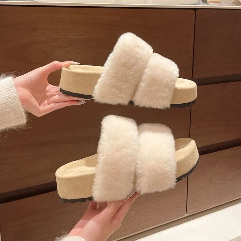 Women's New Autumn and Winter Korean Style Gentle Fairy-Style One-Strap Furry Slippers, Half-Closed Autumn and Winter Women's Slippers Women's New Autumn and Winter Korean Style Gentle Fairy-Style One-Strap Furry Slippers, Half-Closed Autumn and Winter Women's Slippers