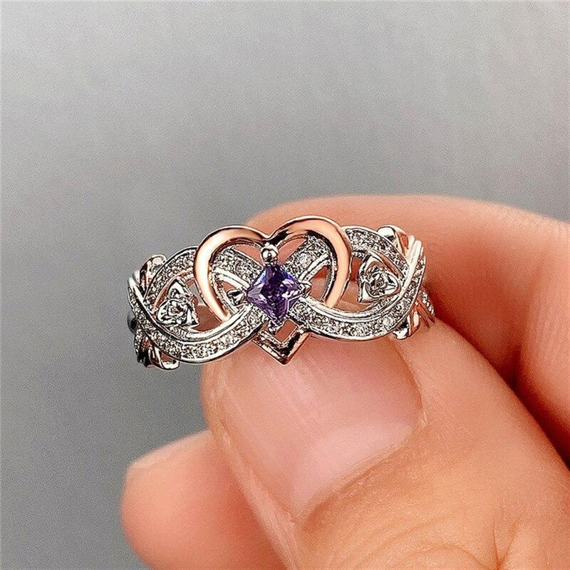 Yincheng ジュエリーファッションローズフラワープリンセススクエアダイヤモンドダブルカラーハート型ジルコン婚約女性リングメーカー卸売|undefined