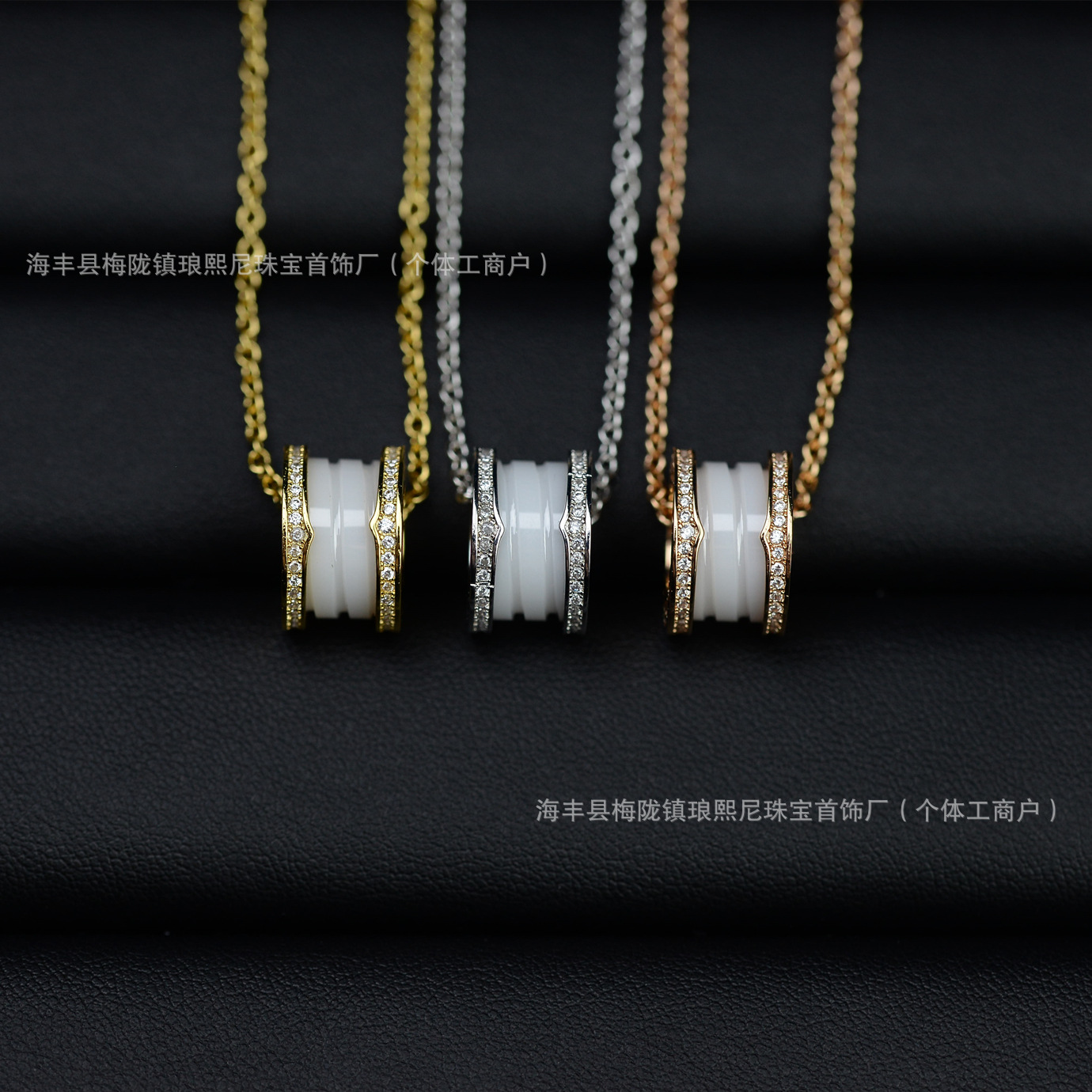 V gold high version CNC edge diamond white ceramic necklace for…