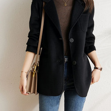 秋冬双面呢零羊绒大衣女小个子2025新款格子拼接小西装羊毛呢外套