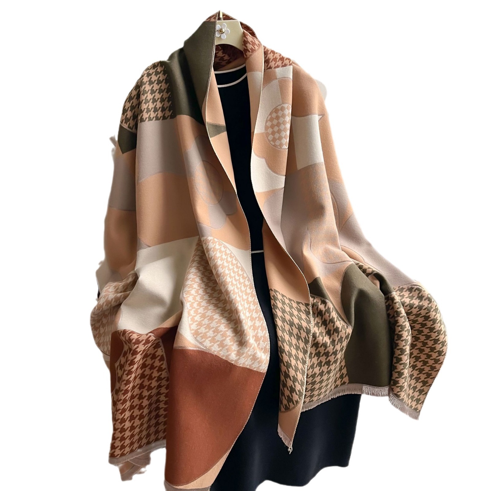 2024 nueva versión coreana de mil pajaros de moda de color imitación de cachemira toallas cálidas largas con capa de invierno bufandas gruesas