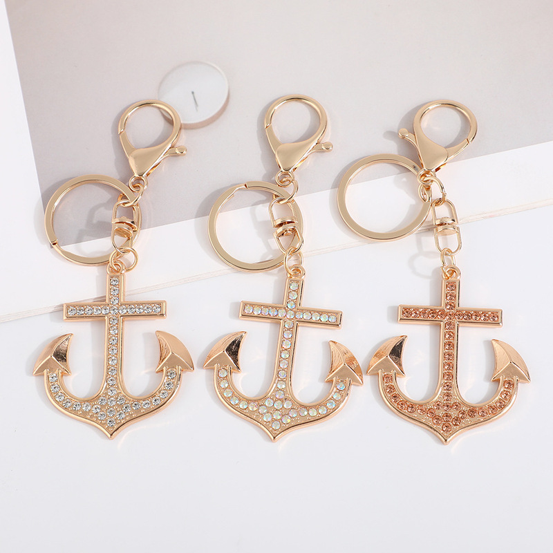 European and American Cross-Border Alloy Anchor Keychain Light Luxury Micro-Inlaid Zircon Bag Pendant Car Keychain Anchor Ornament