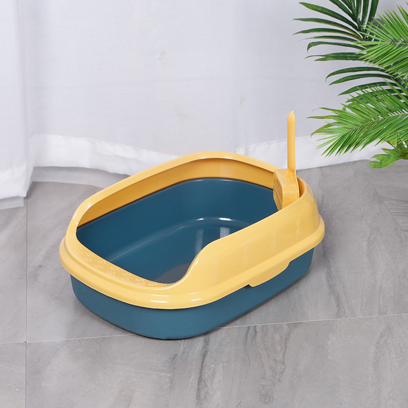 Caja de Arena para Gatos Semicerrada Anti-Salpicaduras de Estilo Casero, Ovalada con Pala para Arena, Baño para Gatos Pequeño de Doble Capa, Artículos para Mascotas