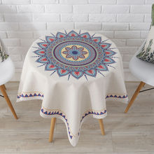 中式桌布防水布艺小圆餐桌正方形圆形田园清新绿植