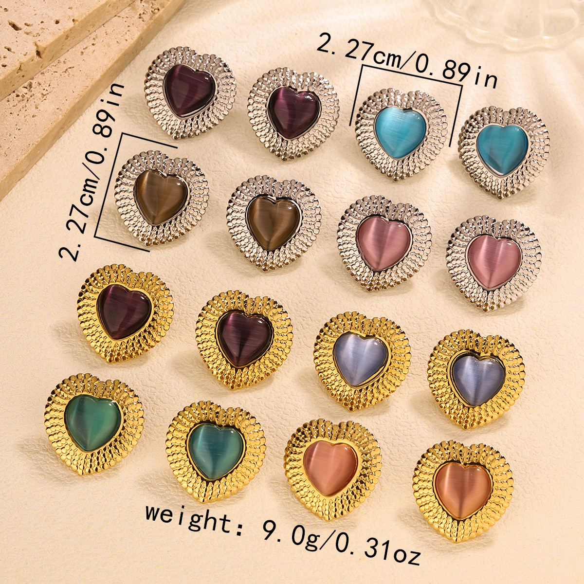 12g Weight 304 Stainless Steel Ear Needle Material Ear Studs Classification 1 Pair Quantity Casual, Shopping Occasion 304 Stainless Steel Material Heart Shape Pattern All Seasons Season Women's Gender Plating Design Vintage Style, French Style Style 1 Pair Vintage Style French Style Heart Shape Plating 304 Stainless Steel Ear Studs 无