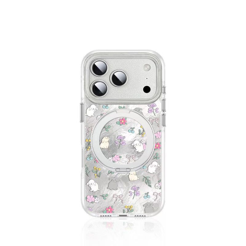 360-degree rotating metal stand floral bunny case suitable for iPhone 17 PRO MAX, new model for 16/15/14 360-degree rotating metal stand floral bunny case suitable for iPhone 17 PRO MAX, new model for 16/15/14