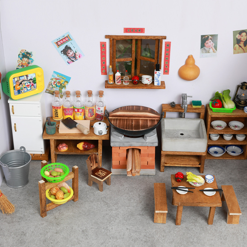 re-ment  Miniature Small house Mini Kitchenette full set children cook Toys True Stove Cookware