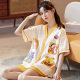 [Pure Cotton] Pajamas Women's Summer Cartoon Short-sleeved Shorts Korean Style Home Clothes Two-piece Cute Cardigan Summer