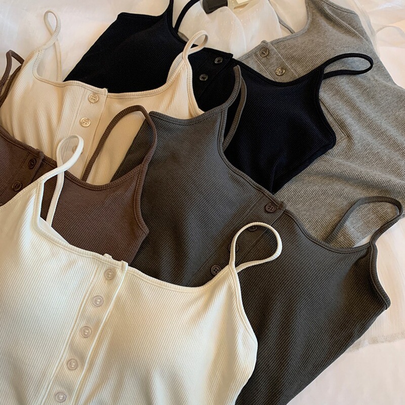 Chest Pad Sling Women's Button Thread Cotton Inner Wearing Outer Wearing Base Vest Beautiful Back Underwear Bra One-piece Top