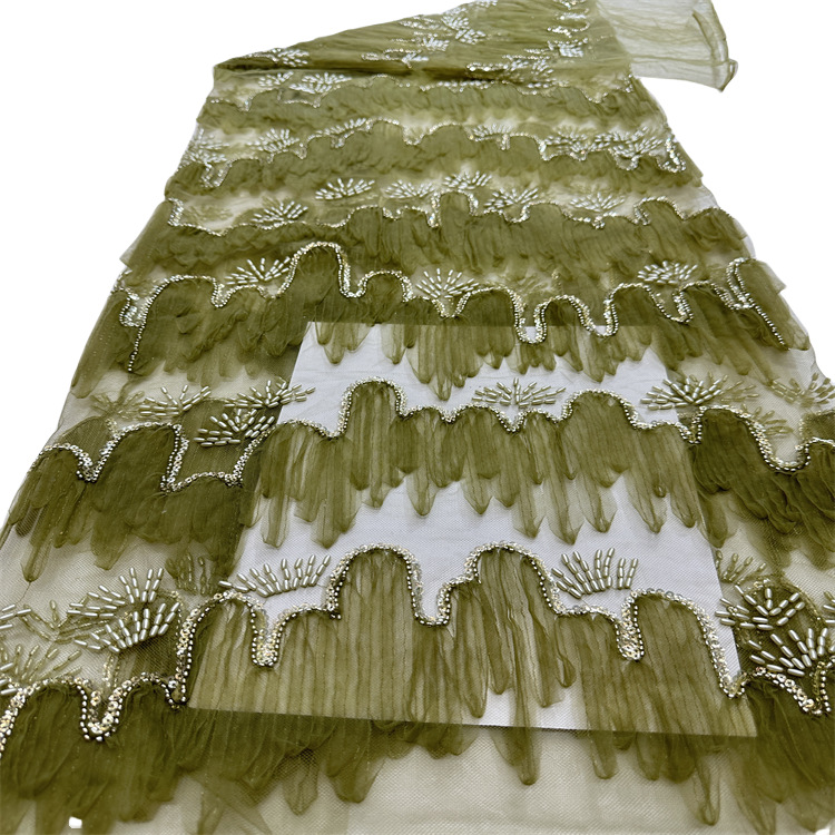 Paisaje tridimensional bordado tela de malla estilo nacional pequeño vestido fresco y hermoso cheongsam vestido de cena tela