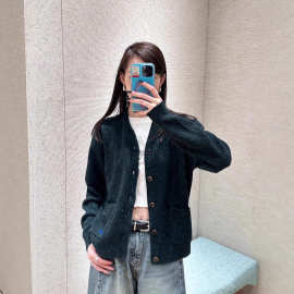 正确版本现货高品质V家新款拼纱撞色斑点针织开衫宽松版男女同款