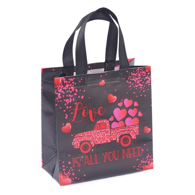 Bolsa de tela no tejida rosa con estampado de corazones para el Día de San Valentín transfronterizo, bolsa de regalo para el Día de San Valentín, bolsa de regalo para joyería.