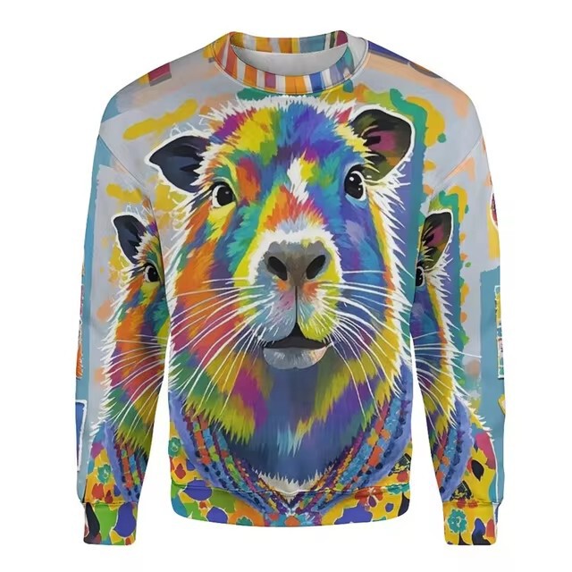 Cute Cute Puffer Dolphin 3D Digital Printing Unisex High Street Loose All-Match Long Sleeve Pullover Round Neck Sweatshirt