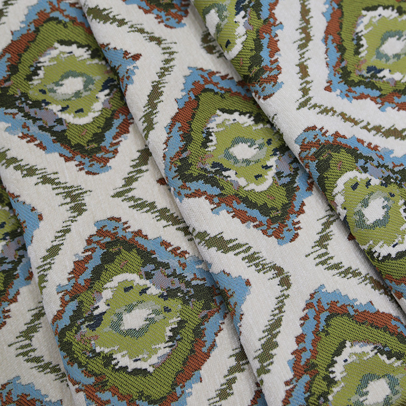 3米幅宽雪尼尔提花轻现代风格沙发布菱形格靠包布厚实款