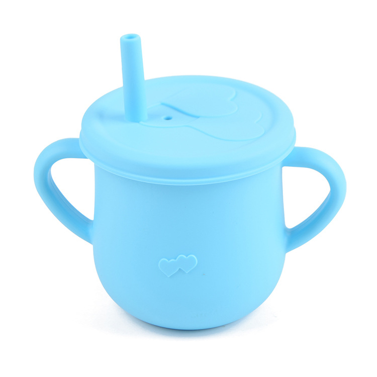 Taza de agua de paja de silicona para niños de grado alimenticio taza de agua resistente a caídas bebé taza de agua de silicona binaural taza de silicona para beber