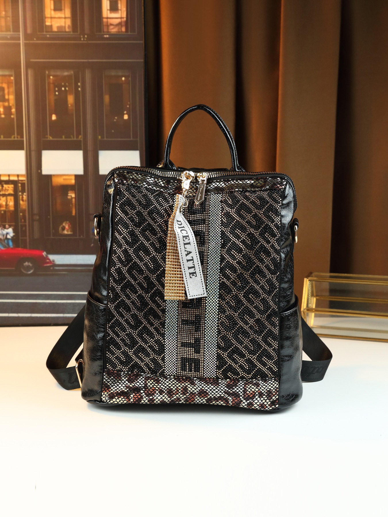 Women's Sequined Casual Backpack Soft Leather Anti-theft Daypack_voghion.com