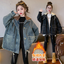 女童牛仔加绒外套秋装2023新款韩版洋气时髦炸街秋冬装加厚上衣潮