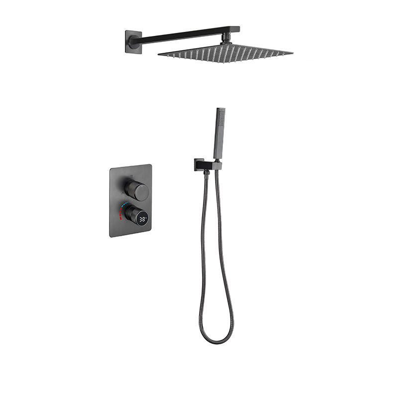 Juego de ducha digital de estilo chino nuevo, totalmente de cobre, para agua caliente y fría, con instalación empotrada oculta para apartamentos y hoteles.