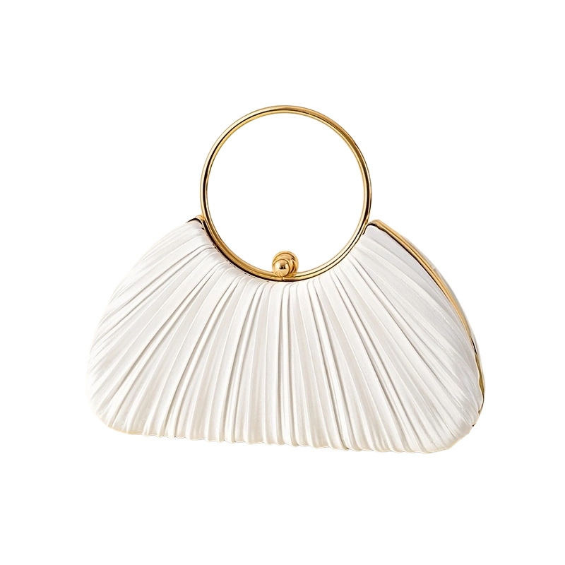 Túi clutch dạ tiệc satin xếp ly hình vòng tròn, phong cách sườn xám, có dây đeo chéo — Màu mơ, Màu trắng, Màu bạc, Màu hồng