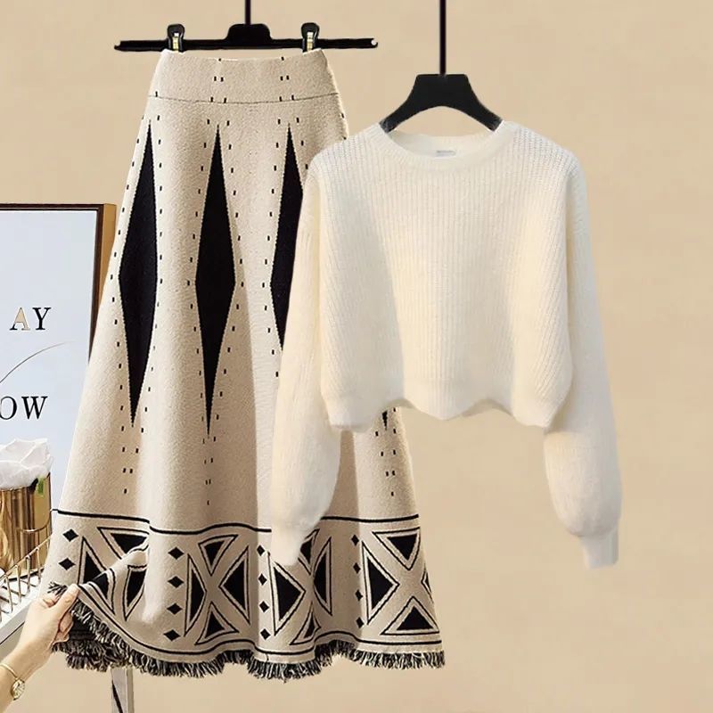 Women's Autumn Sweater And Skirt Co-ord Set For Women Slim Fit_voghion.com