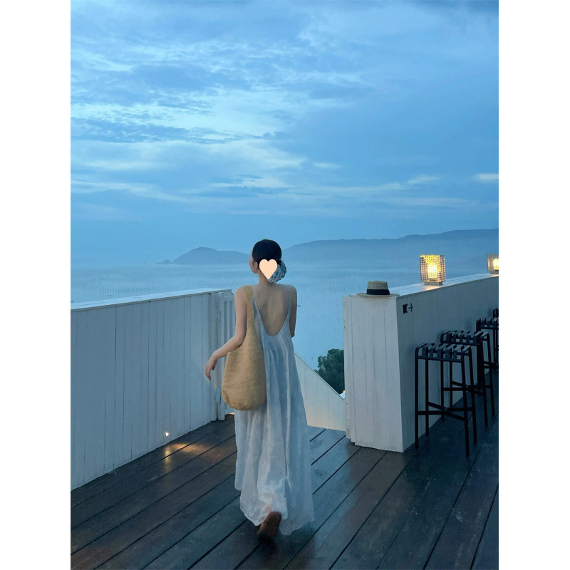 フレンチビーチリゾートスタイルヘビーデューティージャカードサスペンダードレス夏の新しい気質ルーズでスリムな妖精のロングドレス|undefined