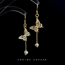 925银针镀14K真金原创手作天然淡水珍珠蝴蝶简约超仙丢了一只耳环