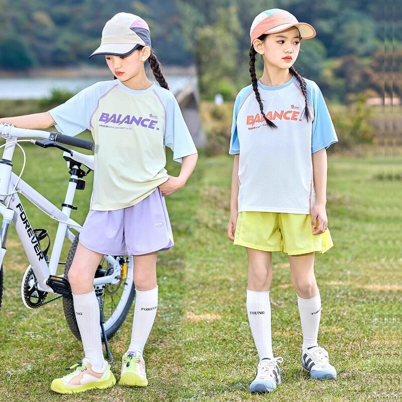 Girls' Sports Quick-Drying Suit, Summer Short-Sleeved Suit, Summer Clothing, Children's Shirt, Two-Piece Set for Girls, Outdoor Wear for Older Children